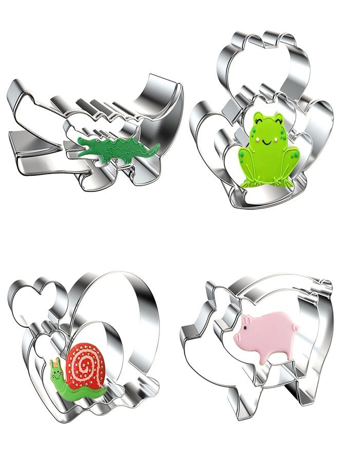 azflyife Alligator, Frog, Snail and Pig Cookie Cutter Set - Large and Small - 8 Piece Safari Zoo Animal Insect Stainless Steel Metal Biscuit Fondant Mold Cookie Cutters Shapes for Baking - Image 1