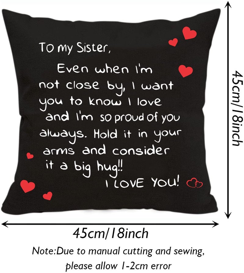 Anrkets Sisters Gift from Sister  Two Sided Printing Sisters Pillow Cover 18""x 18"" + Sister Keychain  Reminder Gift for Lady Girls  Sister Gifts  Even When I'm Not Close by I Want You to Know I Love - Image 5