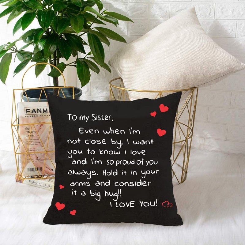 Anrkets Sisters Gift from Sister  Two Sided Printing Sisters Pillow Cover 18""x 18"" + Sister Keychain  Reminder Gift for Lady Girls  Sister Gifts  Even When I'm Not Close by I Want You to Know I Love - Image 3