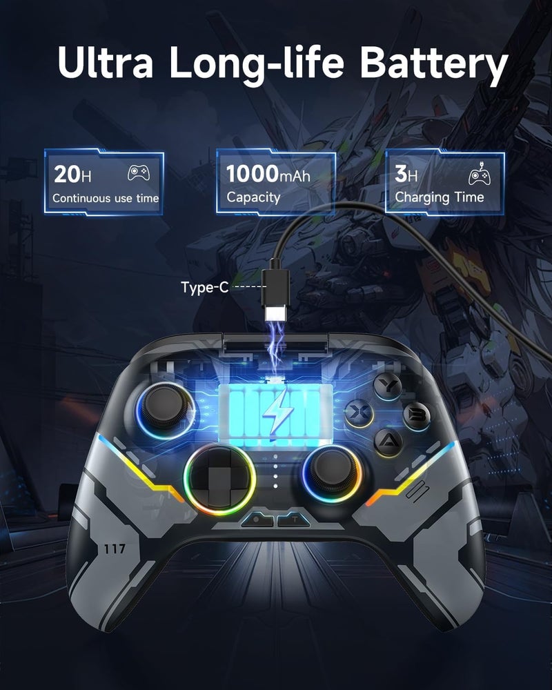 TERRIFI X15 Wireless PC Controller, Gaming Controller with 7 RGB Lights, Hall Joystick & Trigger, Bluetooth Compatible with PC, Switch, Mobile Phone, and Tablet, Black - Image 4