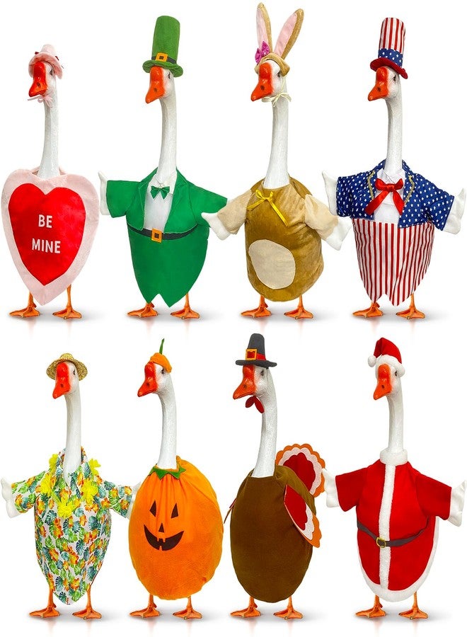 Bailiyake 8 Set Holiday Porch Goose Outfits Summer 4th of July Fall Halloween Christmas Valentine's Day St. Patrick Easter All Seasons Theme Goose Costume for 23" Goose Patio Yard Decor - Image 1