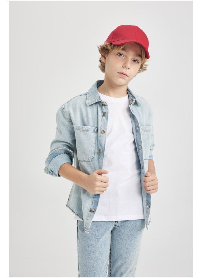 DeFacto - Boy Oversize Fit Polo Neck Denim Long Sleeve Shirt - Image 1