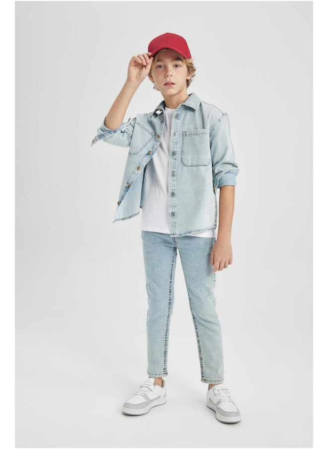 DeFacto - Boy Oversize Fit Polo Neck Denim Long Sleeve Shirt - Image 1
