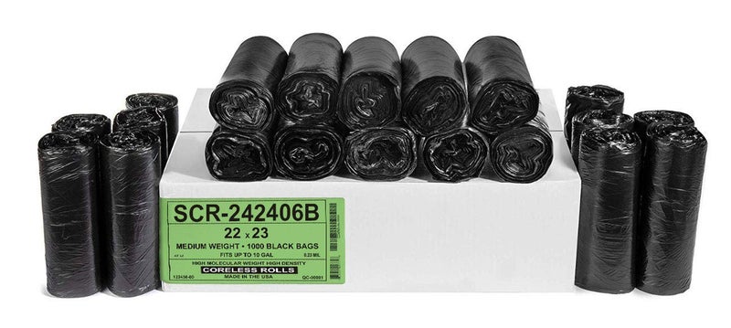 Aluf Plastics 7-10 Gallon Trash Bags - (Commercial 1000 Pack) - Source Reduction Series Value High Density 6 Micron Gauge (equiv) - Intended for Home  Office  Bathroom  Paper  Styrofoam - Black - Image 1