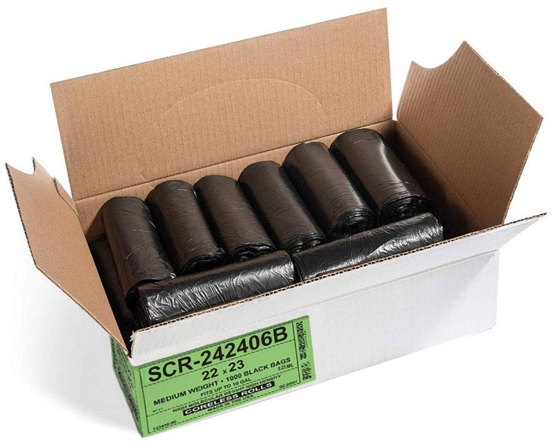 Aluf Plastics 7-10 Gallon Trash Bags - (Commercial 1000 Pack) - Source Reduction Series Value High Density 6 Micron Gauge (equiv) - Intended for Home  Office  Bathroom  Paper  Styrofoam - Black - Image 2