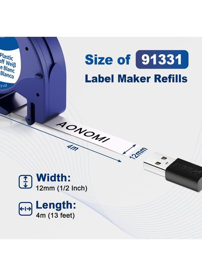 Aonomi Replace DYMO LetraTag Labeling Refills Self-Adhesive Paper Plastic Tape 91330 91331 16952 Compatible with DYMO LetraTag LT-100T LT-100H Label Makers 1/2'' - Image 3