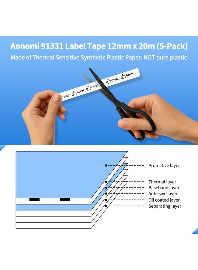 Aonomi Replace DYMO LetraTag Labeling Refills Self-Adhesive Paper Plastic Tape 91330 91331 16952 Compatible with DYMO LetraTag LT-100T LT-100H Label Makers 1/2'' - Image 2