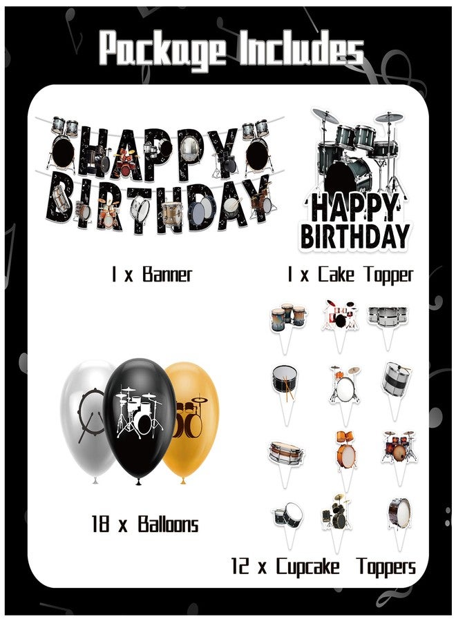 LHDUOFA Drum Party Supplies Music Drum Birthday Party Decorations Includes Drums Happy Birthday Banner Cake Topper Cupcake Toppers Balloons for Drummers Birthday Party Baby Shower Decorations - Image 2