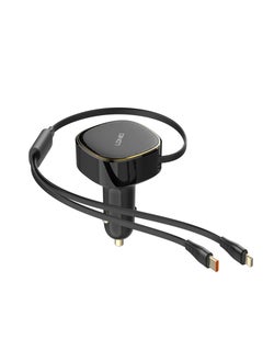 LDNIO Car Charger 30W Fast Charging Retractable Type-C and Lightning Cable Quick Mobile Phone Charger for iPhone 14/14Pro Max/13/12/11 Series Samsung , Huawei, Xiaomi and many more Black  - Image 1
