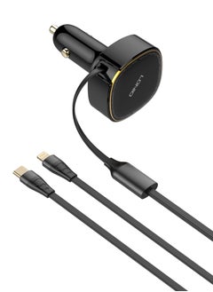 LDNIO Car Charger 30W Fast Charging Retractable Type-C and Lightning Cable Quick Mobile Phone Charger for iPhone 14/14Pro Max/13/12/11 Series Samsung , Huawei, Xiaomi and many more Black  - Image 2