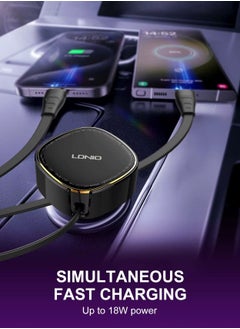 LDNIO Car Charger 30W Fast Charging Retractable Type-C and Lightning Cable Quick Mobile Phone Charger for iPhone 14/14Pro Max/13/12/11 Series Samsung , Huawei, Xiaomi and many more Black  - Image 4