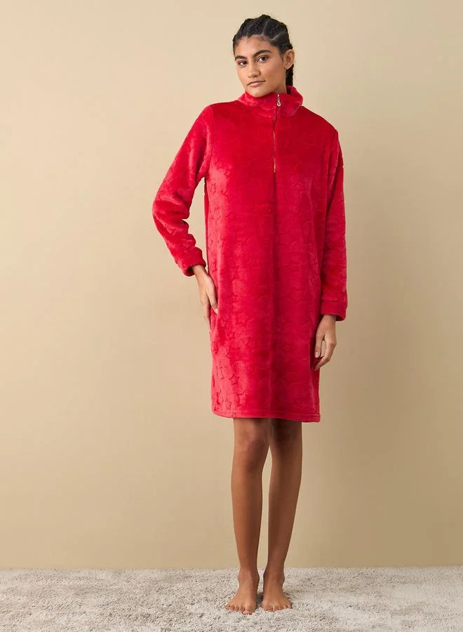 Splash FAV Textured Long Sleeves Sleepshirt with Half Zip Closure