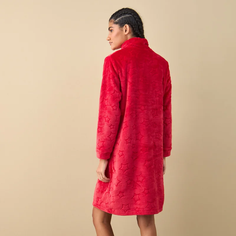 Splash FAV Textured Long Sleeves Sleepshirt with Half Zip Closure