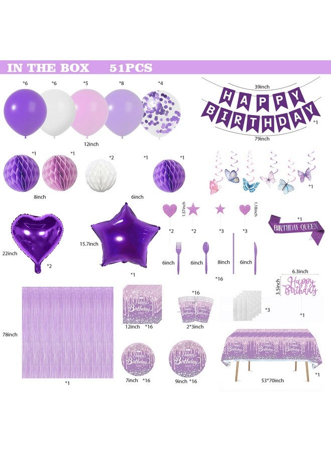 Janinus Purple Birthday Decorations With Pastel Purple Pink And White Balloons And Happy Birthday Banner Sash, Curtains, Cake Topper Tablecloth For Women Girls Lavender Birthday Decorations Party Supplies - Image 2