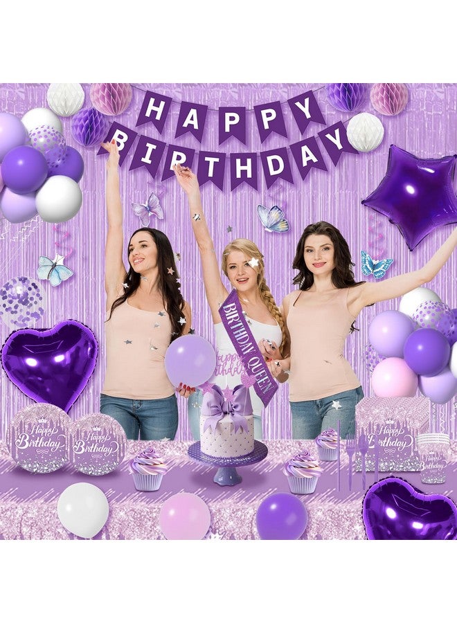 Janinus Purple Birthday Decorations With Pastel Purple Pink And White Balloons And Happy Birthday Banner Sash, Curtains, Cake Topper Tablecloth For Women Girls Lavender Birthday Decorations Party Supplies - Image 5