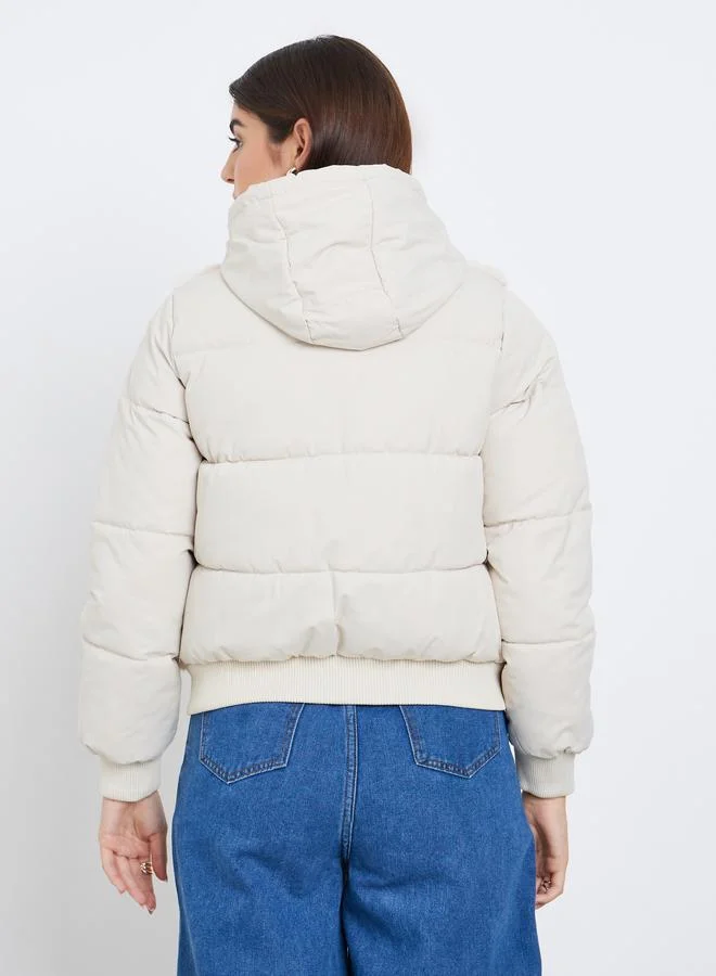 Styli Women Off White Regular Fit Regular Length Faux Fur Padded Jacket