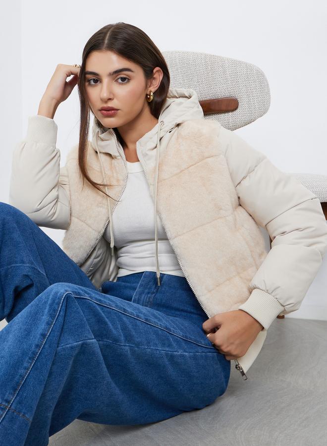 ستايلي جاكيت مبطن بفرو صناعي بقصة عادية - Image 1