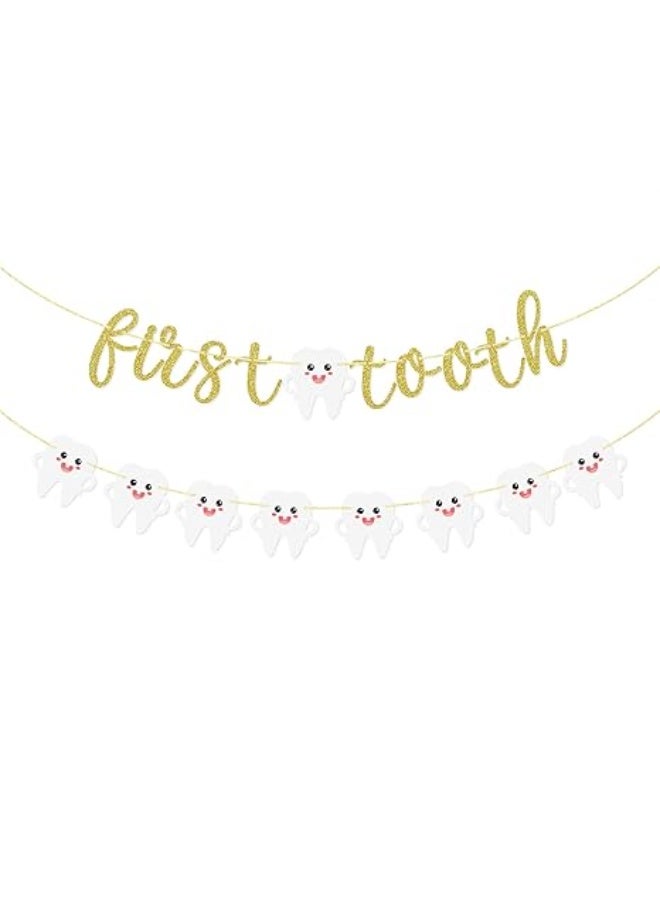 لافتة أول سن - زينة حفلات، مستلزمات حفلات بموضوع الأسنان، بالونات زينة عيادة الأسنان