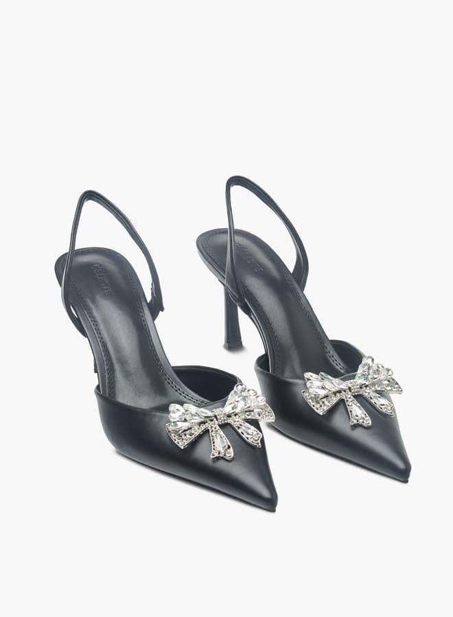 سيليست حذاء نسائي بحزام وكعب ستيليتو مزين بفيونكة - Image 2