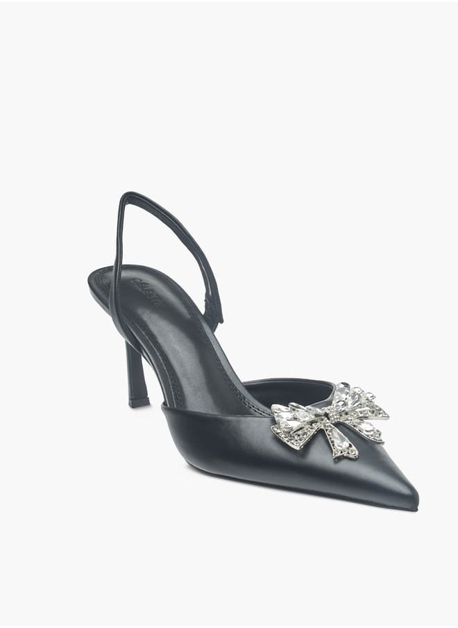 Celeste Womens Bow Embellished Slingback Shoes With Stiletto Heels Ramadan Collection  - Image 1