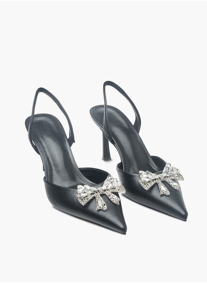 Celeste Womens Bow Embellished Slingback Shoes With Stiletto Heels Ramadan Collection  - Image 2