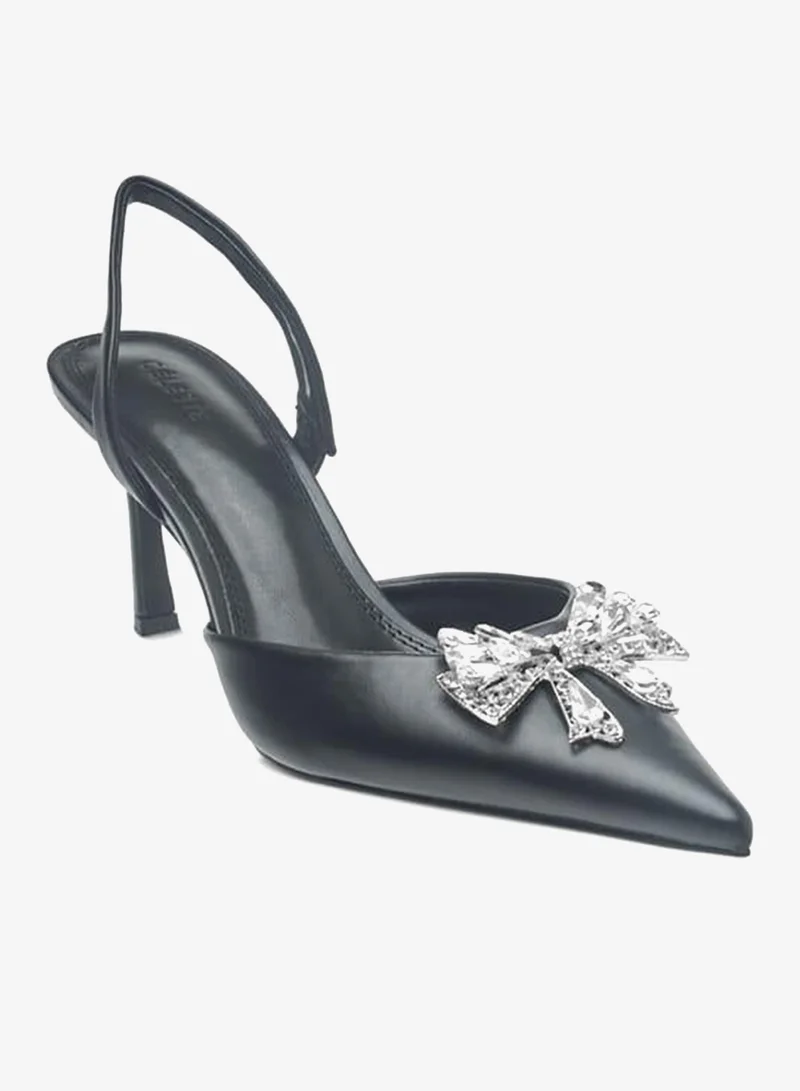 Celeste Womens Bow Embellished Slingback Shoes With Stiletto Heels Ramadan Collection