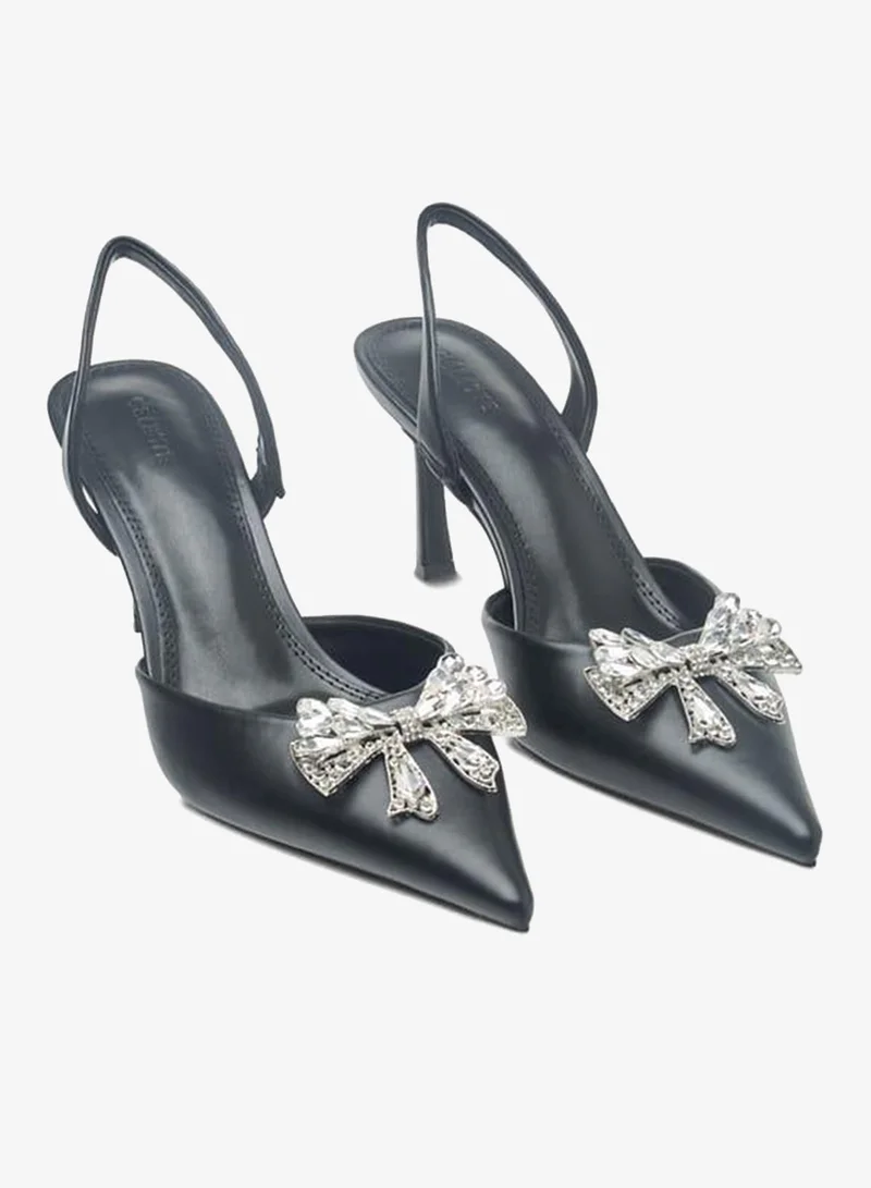 Celeste Womens Bow Embellished Slingback Shoes With Stiletto Heels Ramadan Collection