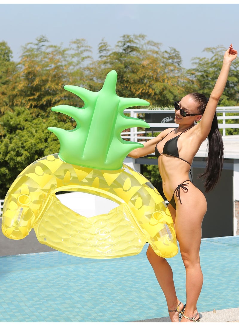 Pineapple Inflatable Pool Float Chair, Floating Water Hammock Lounge with Cup Holders, 110cm Summer Beach Float for Adults - Image 3