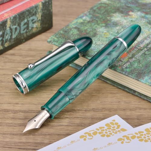 Asvine V800 Fountain Pen Vacuum Filling System with Large Ink CapacityNumber 8 Stub Nib 11mm Calligraphy Art Drawing with Wrench Green Acrylic - Image 3
