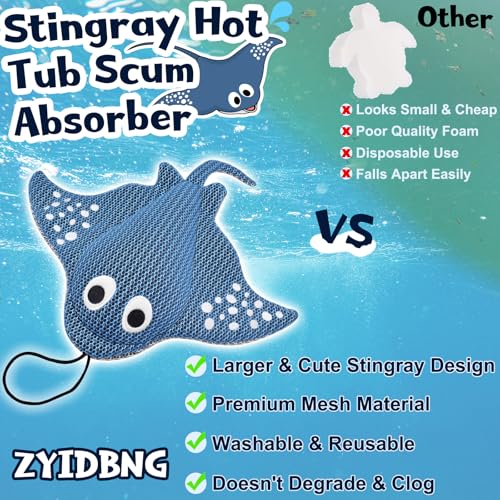 ZYIDBNG Stingray Hot Tub Scum Absorber Reusable Washable for Spa Scum Ray Floating Hot Tub Oil Absorber Cleaner Accessories for Adults (2 Pack, Stingray) - Image 3