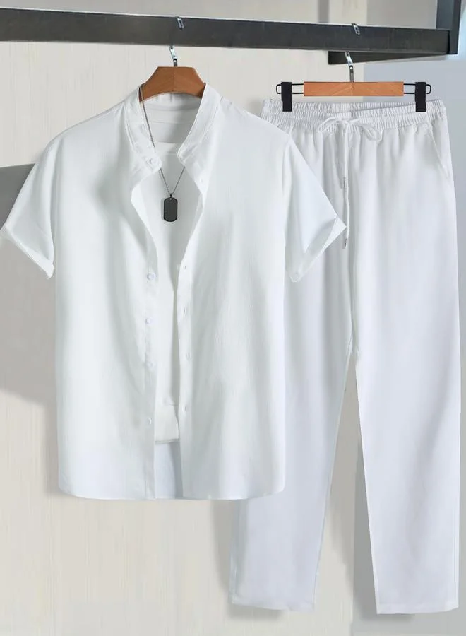 تايك تو Men White Linen Shirt and Pants Co-Ords