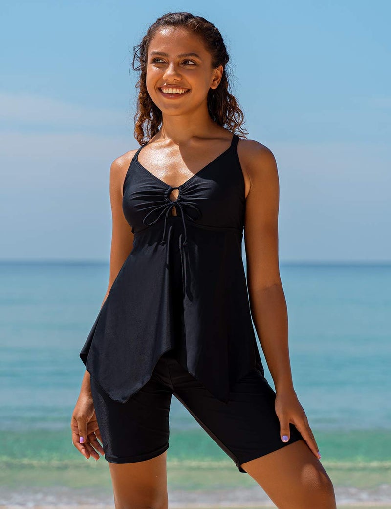 Firpearl Women's Black Bathing Suit Tops Flowy Swimsuit Crossback Plus Size Tankini Top US16 Black - Image 2