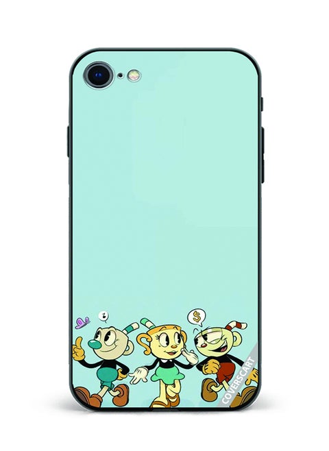 Protective Case Cover For Apple iPhone 7 Cuphead With Light Teal Color Background Design Multicolour