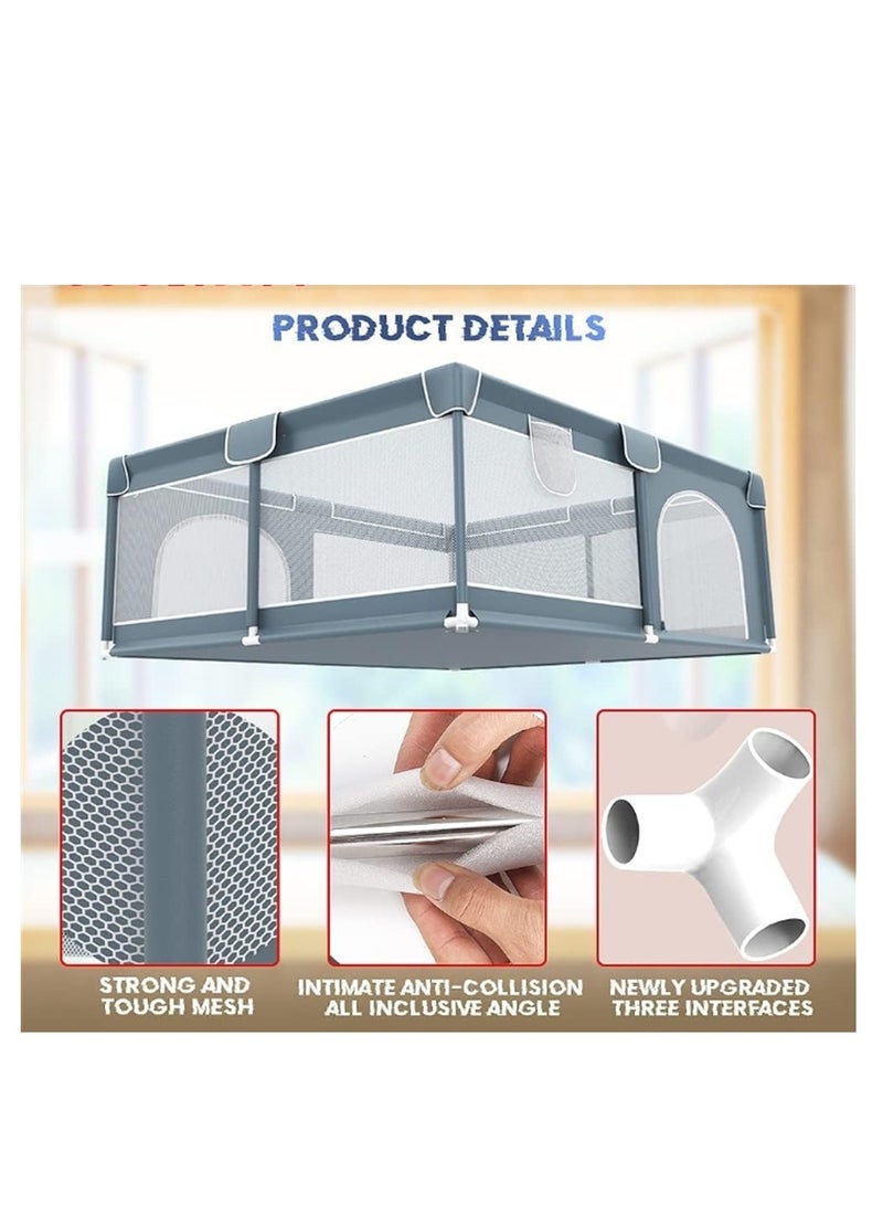 Baby Playpen, Indoor Game Fence for Children, Large Portable Toddler Safety Fence Baby Crawling Playground with Breathable Mesh and Zipper Door (Dark Grey 200*180) - Image 5