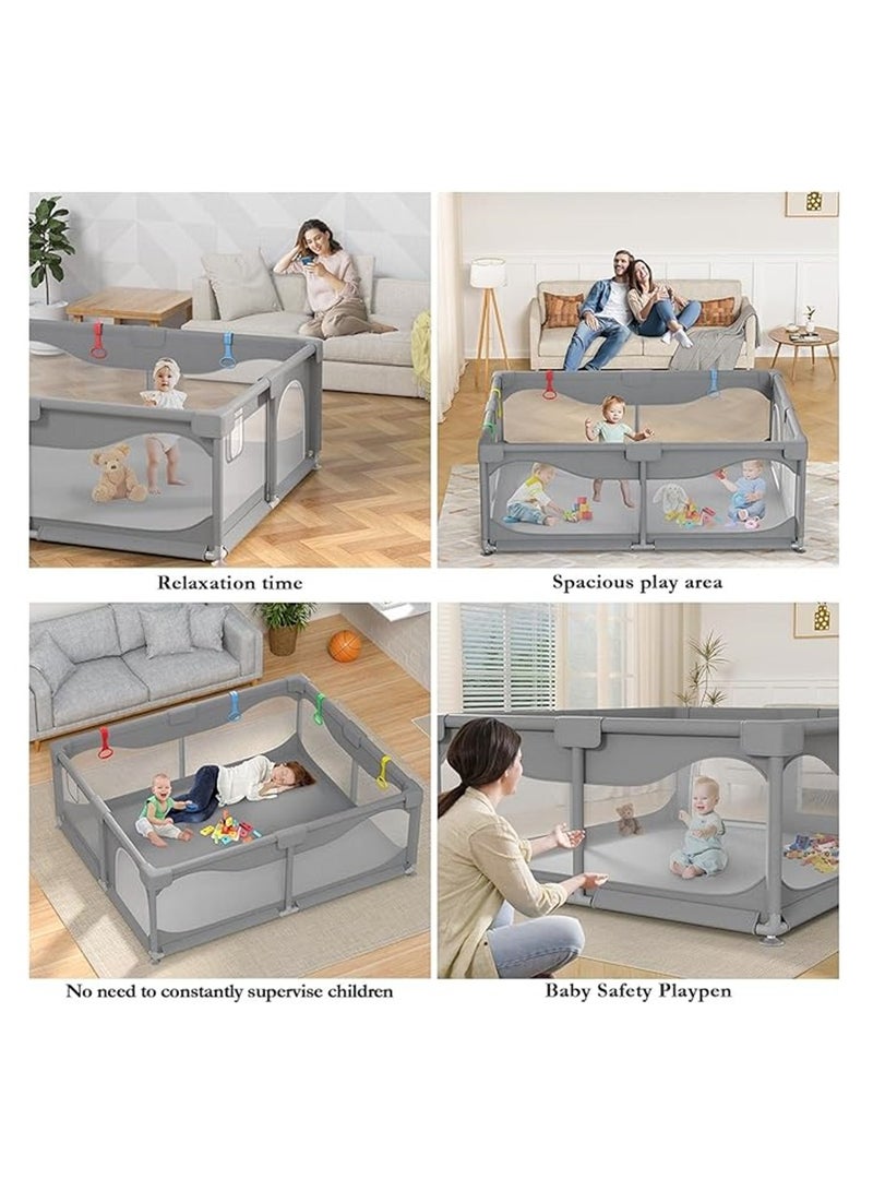 Baby Playpen, Indoor Game Fence for Children, Large Portable Toddler Safety Fence Baby Crawling Playground with Breathable Mesh and Zipper Door (Dark Grey 200*180) - Image 4