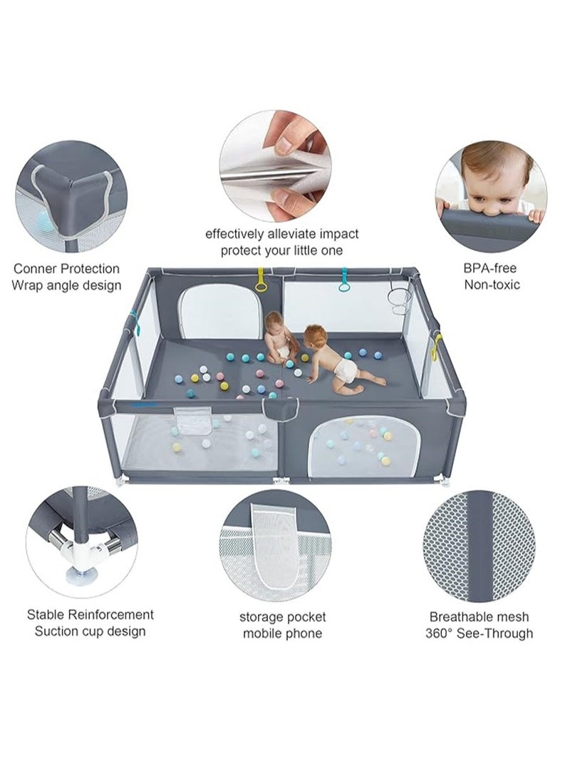 Baby Playpen, Indoor Game Fence for Children, Large Portable Toddler Safety Fence Baby Crawling Playground with Breathable Mesh and Zipper Door (Dark Grey 200*180) - Image 1