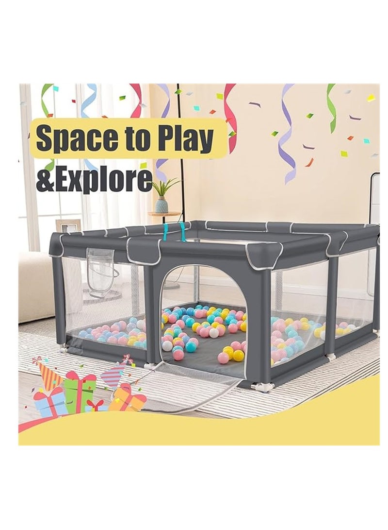 Baby Playpen, Indoor Game Fence for Children, Large Portable Toddler Safety Fence Baby Crawling Playground with Breathable Mesh and Zipper Door (Dark Grey 200*180) - Image 2