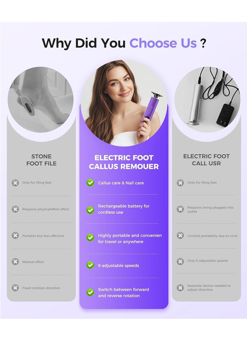 إيفرين مزيل مسامير القدمين الكهربائي، محمول 1800 مللي أمبير/ساعة قابل لإعادة الشحن، 1-9 إعدادات سرعة قابلة للتعديل، مبرد قدم كهربائي للباديكير المستقر والعناية بالأظافر، للاستخدام المنزلي وأثناء السفر - Image 2