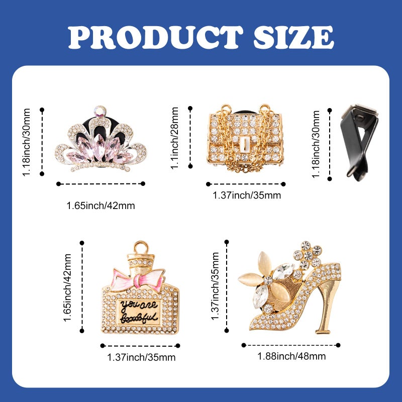 Rislobx ريسلوبكس 4 قطع من معطر الهواء المتلألئ مع مشبك تهوية، زجاجة عطر على شكل حذاء كعب عالٍ مع تاج، معطر هواء لطيف لزينة السيارة للنساء (ذهبي) - Image 5