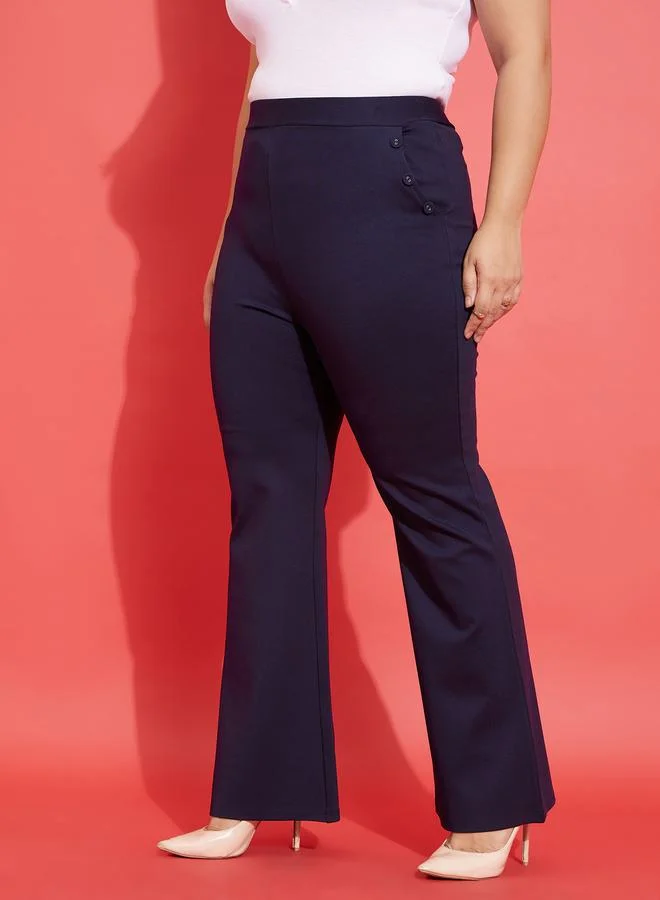 SASSAFRAS Button Bell Bottom Trousers with Pockets by Styli