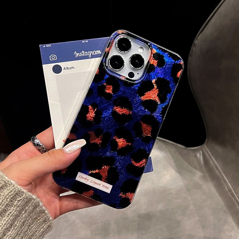 Apple iPhone 16 Pro Phone Case, TPU Shockproof, Fashionable Retro Glossy Denim Leopard Print Drop-Proof Phone Case - Image 1