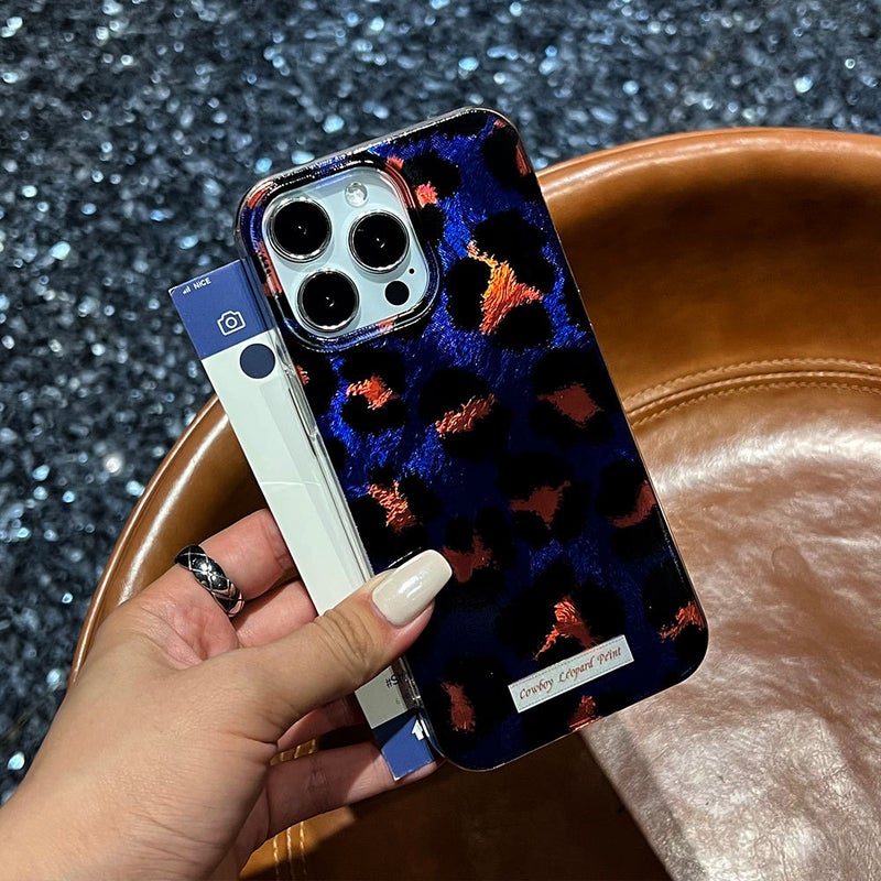 Apple iPhone 16 Pro Phone Case, TPU Shockproof, Fashionable Retro Glossy Denim Leopard Print Drop-Proof Phone Case - Image 3