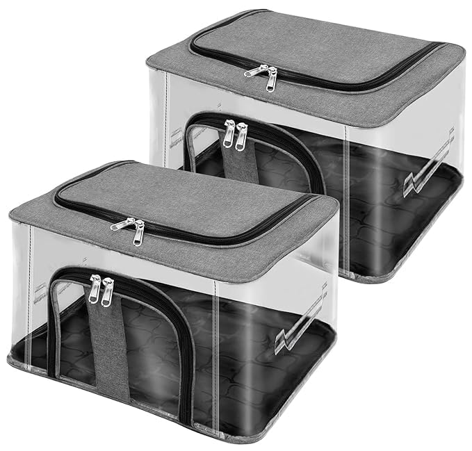 Zollyss Underbed Storage Box, 33L Nylon PVC Transparent Moisture Proof, 44 x 31 x 24 cm, Grey (Grey, Pack of 1) - Image 1