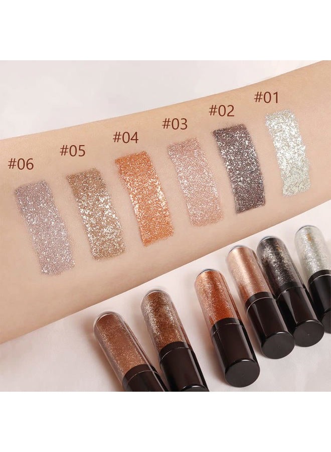 SUAKE 6 Pcs Glitter Eyeshadow Makeup Kit - Black, Champagne, Silver, Gold Shimmer Metallic Eye Shadow - Quick-Drying, Long Lasting Eyeliner for Eyeshadow Palette - Image 5