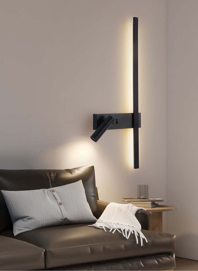 LOOPITYS Minimalist LED strip wall light (black, 60CM, 3000K warm light) LED bedroom wall light with spotlight - indoor wall light - perfect for wall decoration - LED indoor light - indoor lighting - room decoration - light - bedside table - bedroom - Image 3