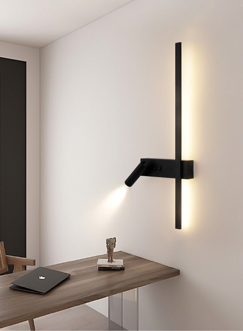 LOOPITYS Minimalist LED strip wall light (black, 60CM, 3000K warm light) LED bedroom wall light with spotlight - indoor wall light - perfect for wall decoration - LED indoor light - indoor lighting - room decoration - light - bedside table - bedroom - Image 2