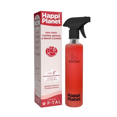 Happi Planet Copper, Bronze & Brass Cleaner Spray | 500 ML | zero Abrasives, zero Scratches | Non-Toxic, Plant Based | Suitable for Drinkware, Cookware, Idols & Diyas | Co- Created with P-TAL - Image 1