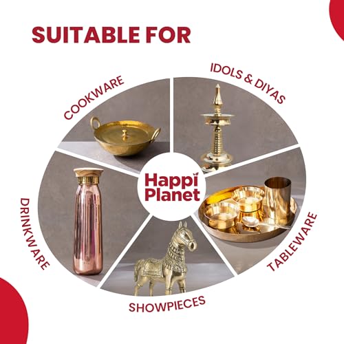 Happi Planet Copper, Bronze & Brass Cleaner Spray | 500 ML | zero Abrasives, zero Scratches | Non-Toxic, Plant Based | Suitable for Drinkware, Cookware, Idols & Diyas | Co- Created with P-TAL - Image 3