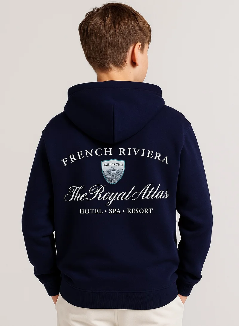 victor and jane Boys' Navy "French Riviera Royal Athl" Hooded Sweatshirt