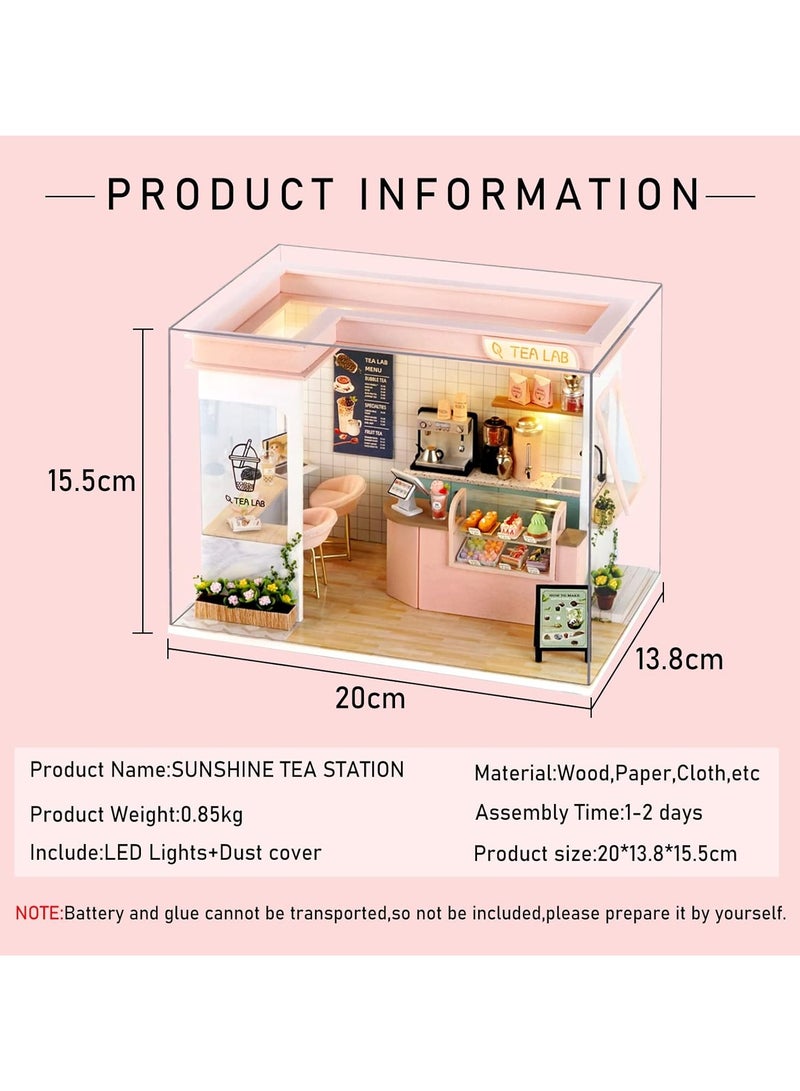 general Mini Dollhouse Kit, Mini Cake Shop Model Kit with LED Light and Dust Cover, DIY Dollhouse Kit Handicraft Birthday Gift for Female Girls - Image 2